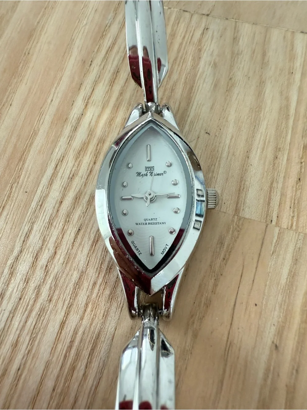 Mark Namier ladies silver tone marquise shape watch NEW BATTERY